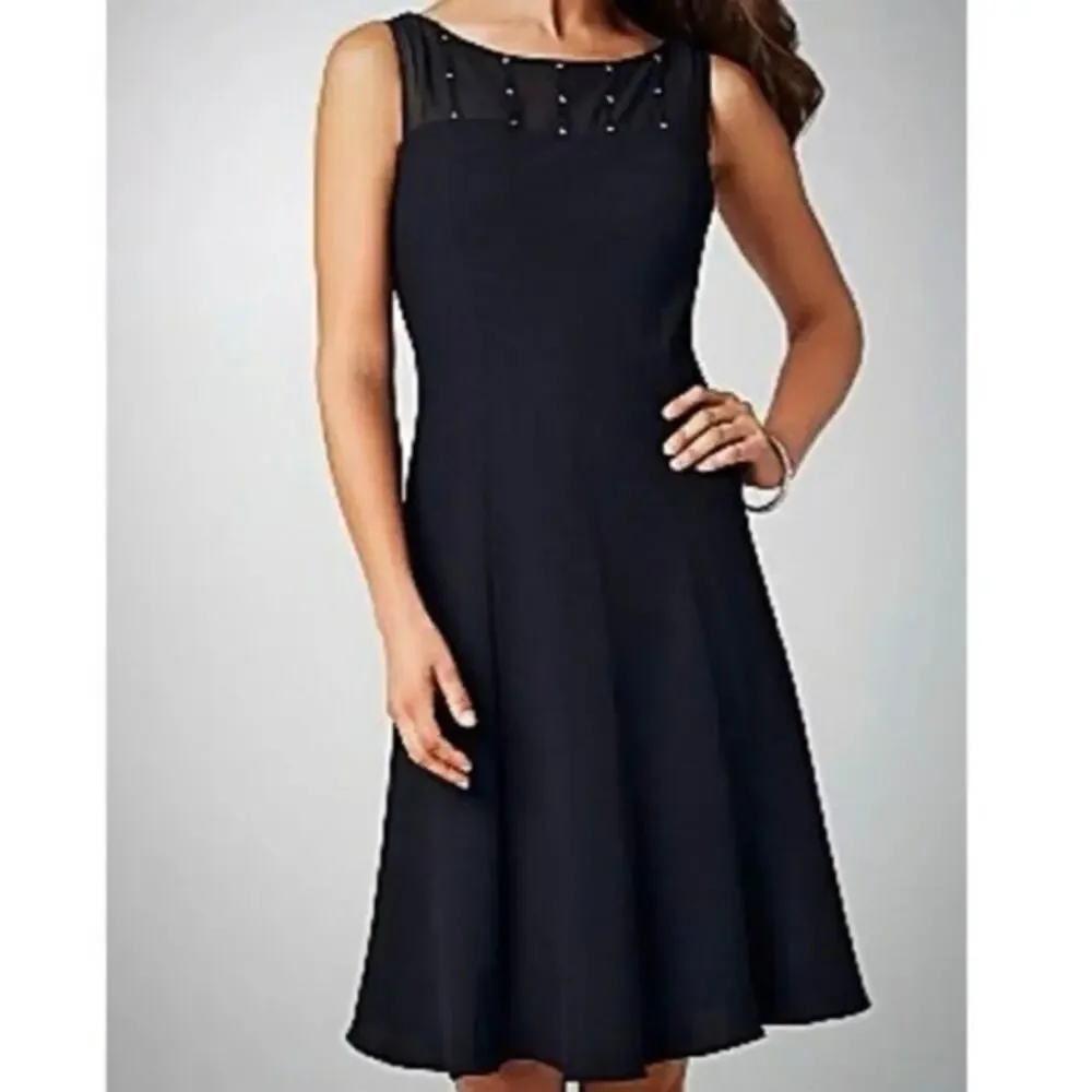Jones Studio Black Cocktail Dress Sheer Jeweled Neckline & Cowled Scoop Back 4 - Picture 8 of 9